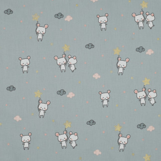 Cotton popline - Glitter Sweet Mouse smoky mint