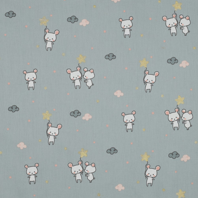 Cotton popline - Glitter Sweet Mouse smoky mint