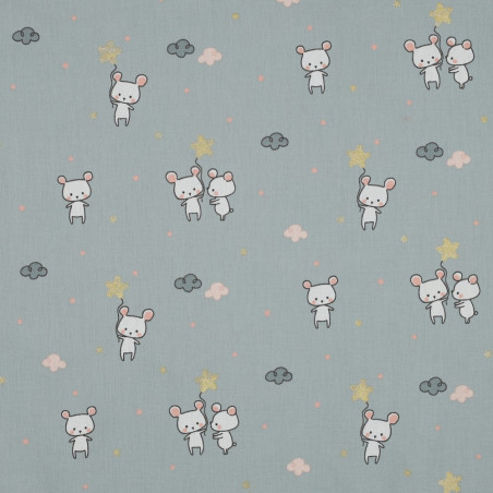 Cotton popline - Glitter Sweet Mouse smoky mint