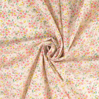 coton tissé - Prairie de fleurs blanc cassé