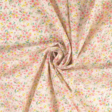 coton tissé - Prairie de fleurs blanc cassé