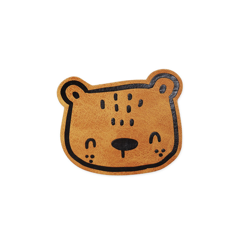 XXL synthetic leather label - bear brown "iron-on"