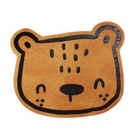 XXL synthetic leather label - bear brown "iron-on"