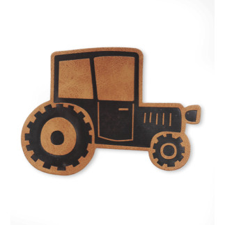 Étiquette similicuir XXL - Tracteur marron « thermocollante »