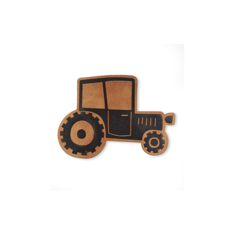 Étiquette similicuir XXL - Tracteur marron « thermocollante »