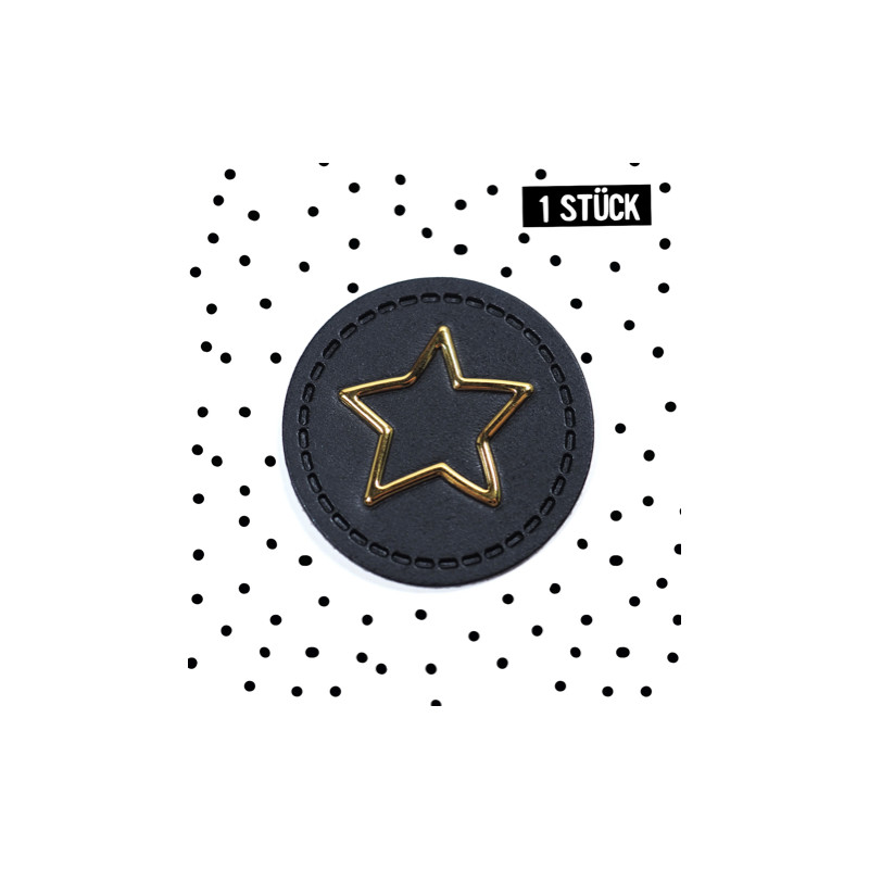 XL synthetic leather label - star black/gold