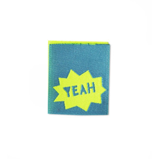 Woven Label - Yeah neon/blau