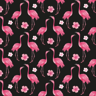 Baumwolle - Mrs Mint Design - Aloha Flamingo bleu noir