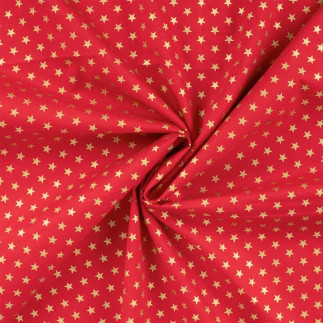 Cotton - Christmas Stars gold on red