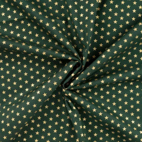coton tissé - Étoiles de Noël dorées sur fond militaire