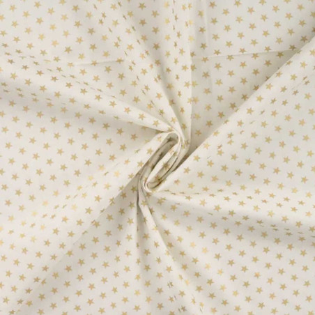 Cotton - Christmas stars gold on ecru