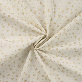 Cotton - Christmas Snowflakes gold on ecru