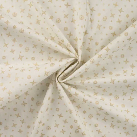 Cotton - Christmas Snowflakes gold on ecru