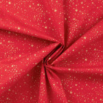 Coton - Mélange d'étoiles de Noël or sur rouge
