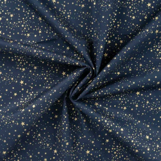 Coton - Mélange d'étoiles de Noël or sur navy