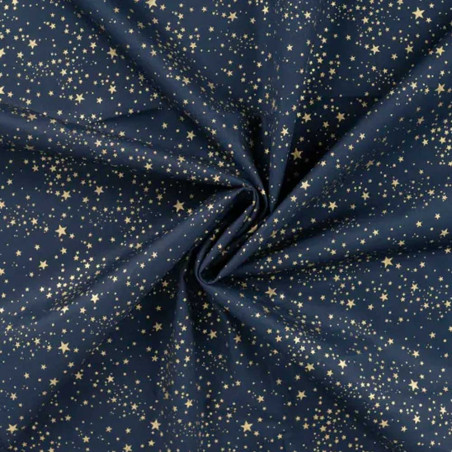 coton tissé - Mélange d'étoiles de Noël or sur bleu marine