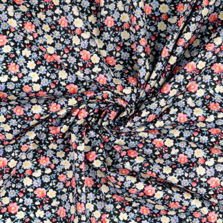 Cotton - scattered flowers black
