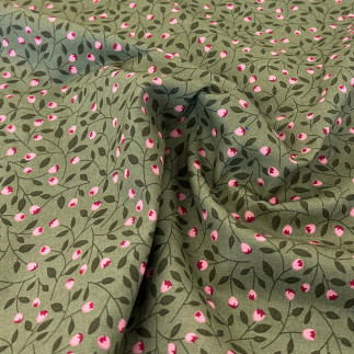 Cotton - Rose Branches Khaki