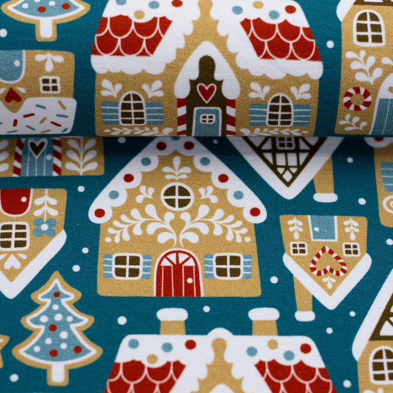 sweatshirt - Holly Gingerbread House petrol