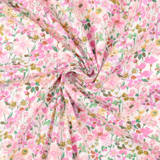 Cotton - flower field pink on natural