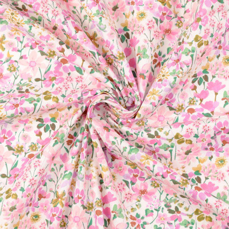 Cotton - flower field pink on natural
