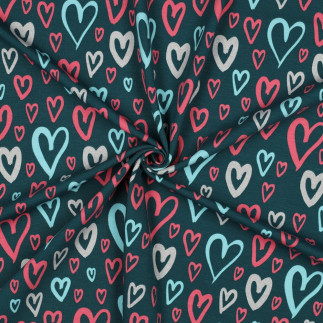 Jersey - Glitter Heart Shapes petrol