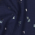 double gauze - Foil birds navy