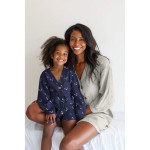 double gauze - Foil birds navy
