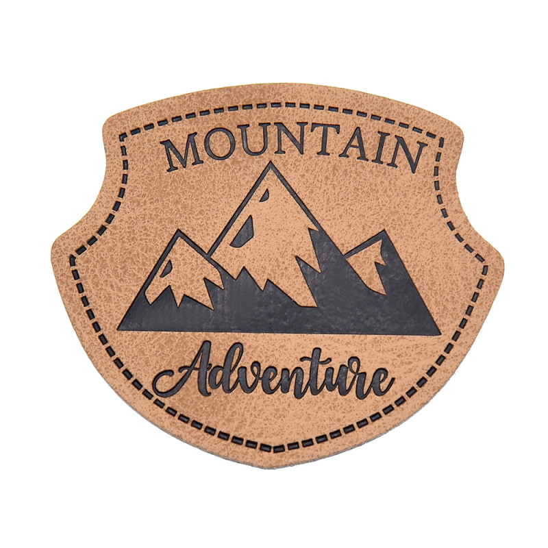 XXL synthetic leather label - Mountain Adventure crest brown