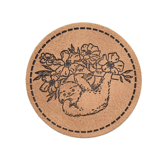 XXL synthetic leather label - sloth round brown