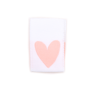 Woven Label - Hearts pink on white
