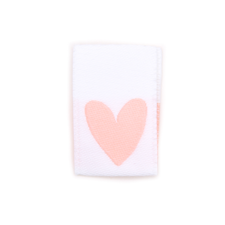 Woven Label - Heart pink on white