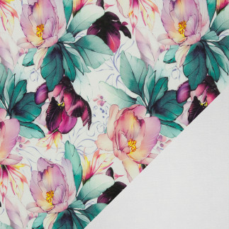 Alpenfleece - Isla flowers pink on white