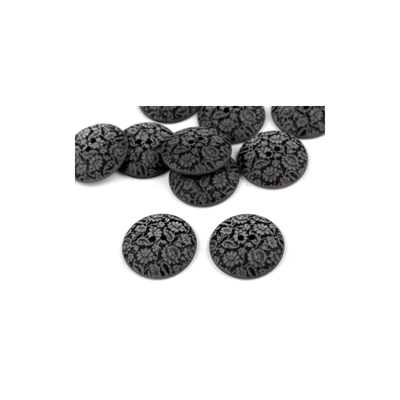 Design button with floral structure, 22.5mm, black