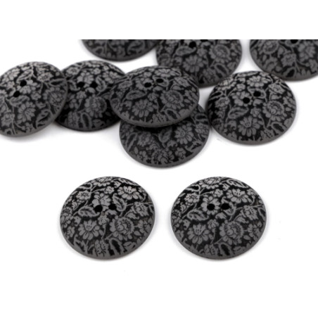 Design button with floral structure, 22.5mm, black