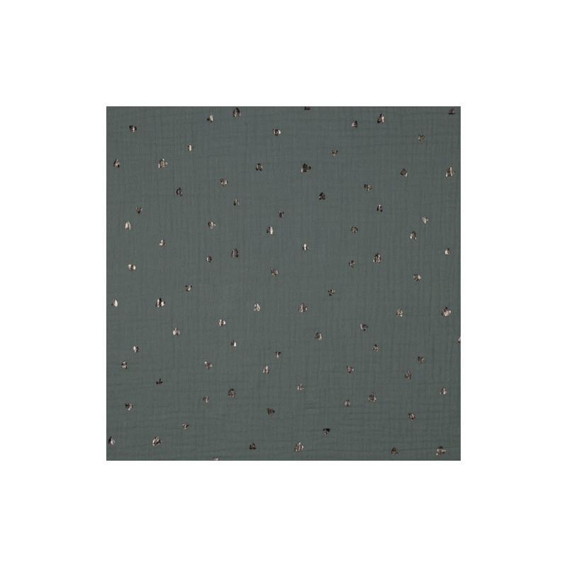 double gauze - Foil Mini-Hearts khaki