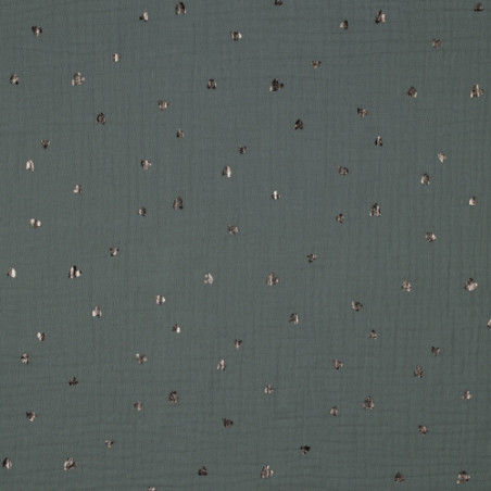double gauze - Foil Mini-Hearts khaki
