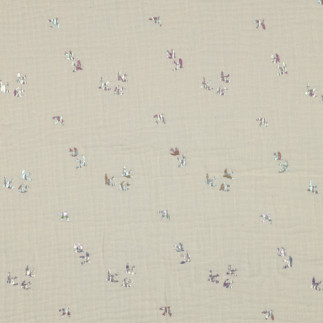 Musselin - Oiseaux en feuille écru