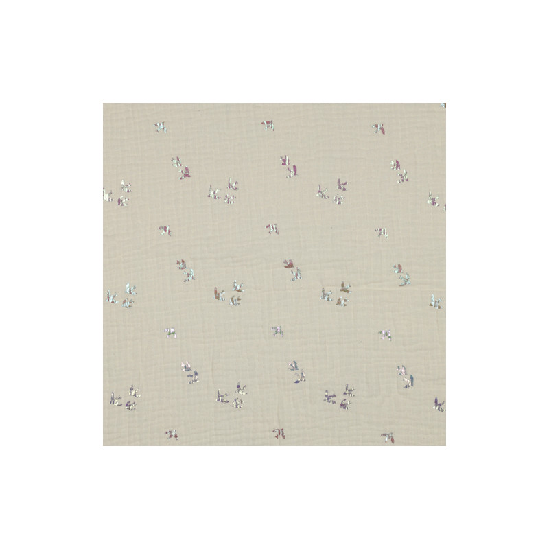 double gauze - Foil birds ecru