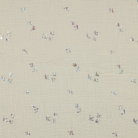 Musselin - Oiseaux en feuille écru