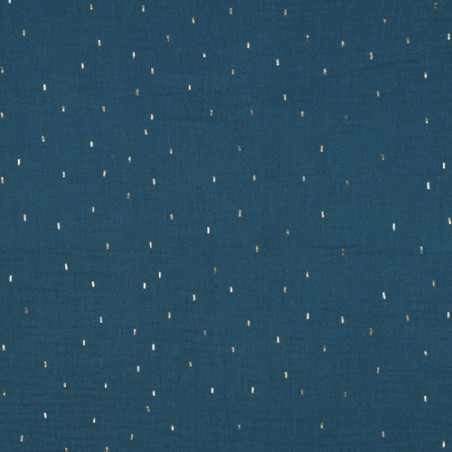 double gauze - Foil confetti petrol/gold