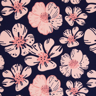 modal french terry - Rêves de fleurs de cerisier bleu marine