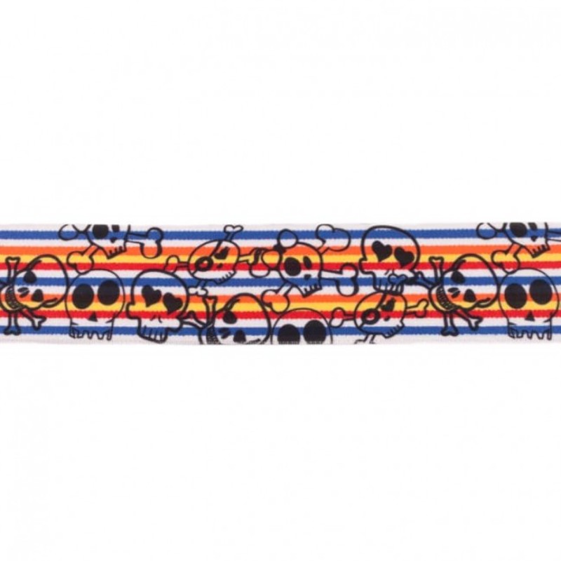 Elastic band 40mm multi-stripe skull red/orange/blue