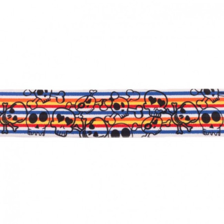 Elastic band 40mm multi-stripe skull red/orange/blue