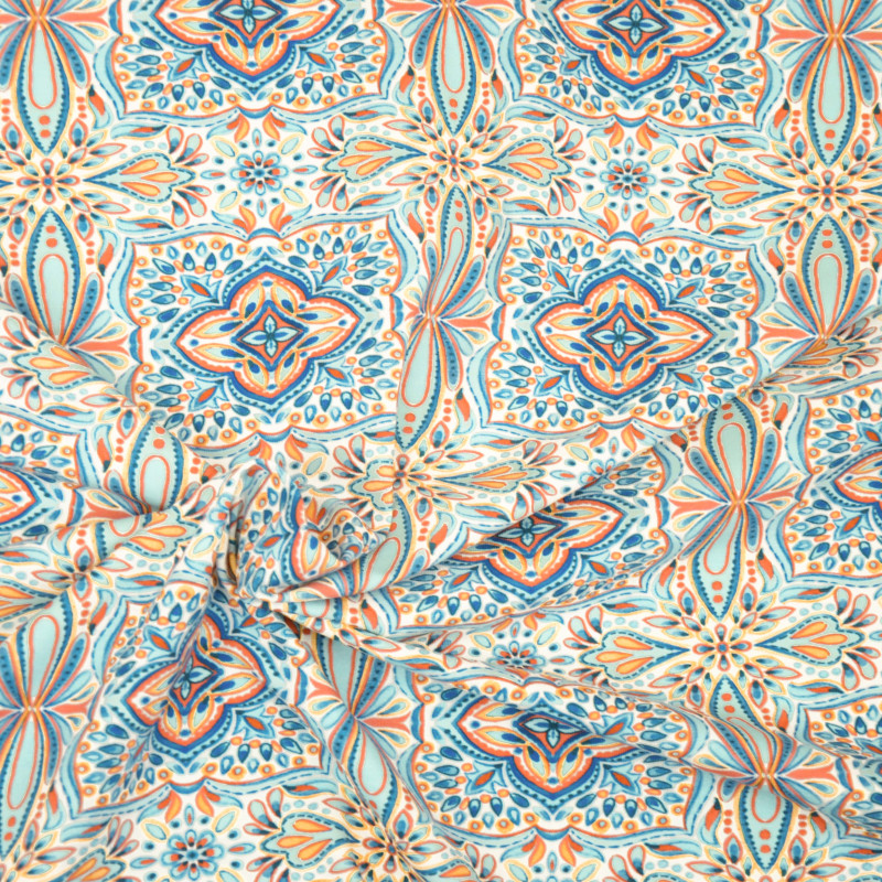 viscose - Hilco Aloha bleu / orange sur écru