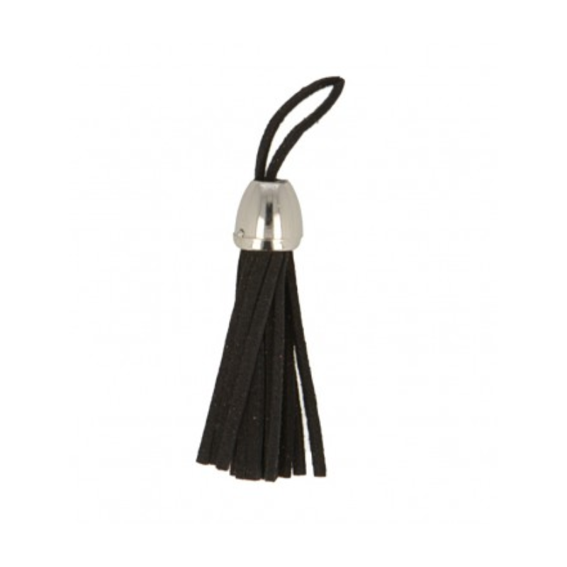 Pendentif - Maxi pompon simili similicuir noir/argent
