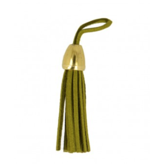 Pendentif - Maxi pompon simili similicuir kaki/doré