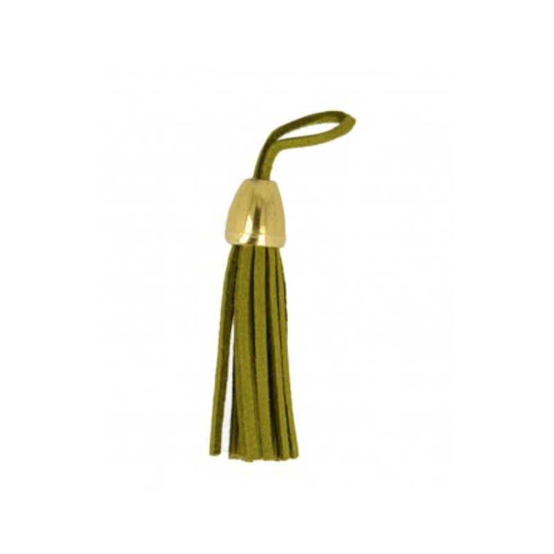 Pendentif - Maxi pompon simili similicuir kaki/doré