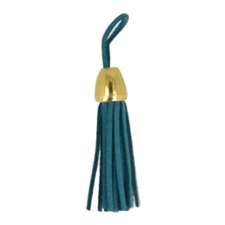 Pendentif - Maxi pompon simili similicuir turquoise/or