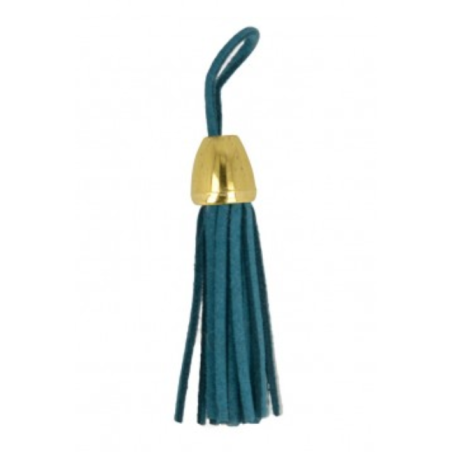 Pendentif - Maxi pompon simili similicuir turquoise/or